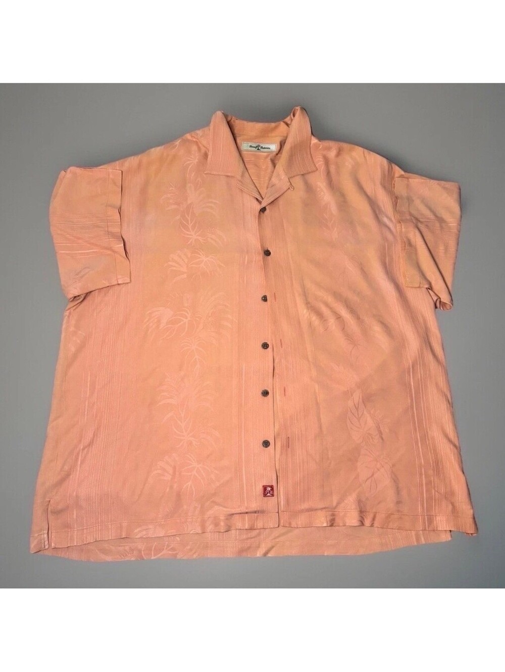 Tommy Bahama Camp Shirt Mens XL Orange Floral Jacquard Button Up SS